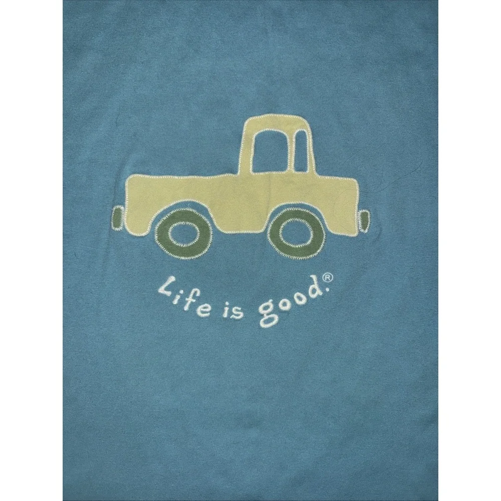 Life is Good Baby Blanket Truck Applique Baby Boy Blue‎ Green Reversible Cotton